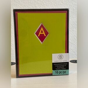 New in Box Sabrina Soto Chartreuse “A” Notecards Set